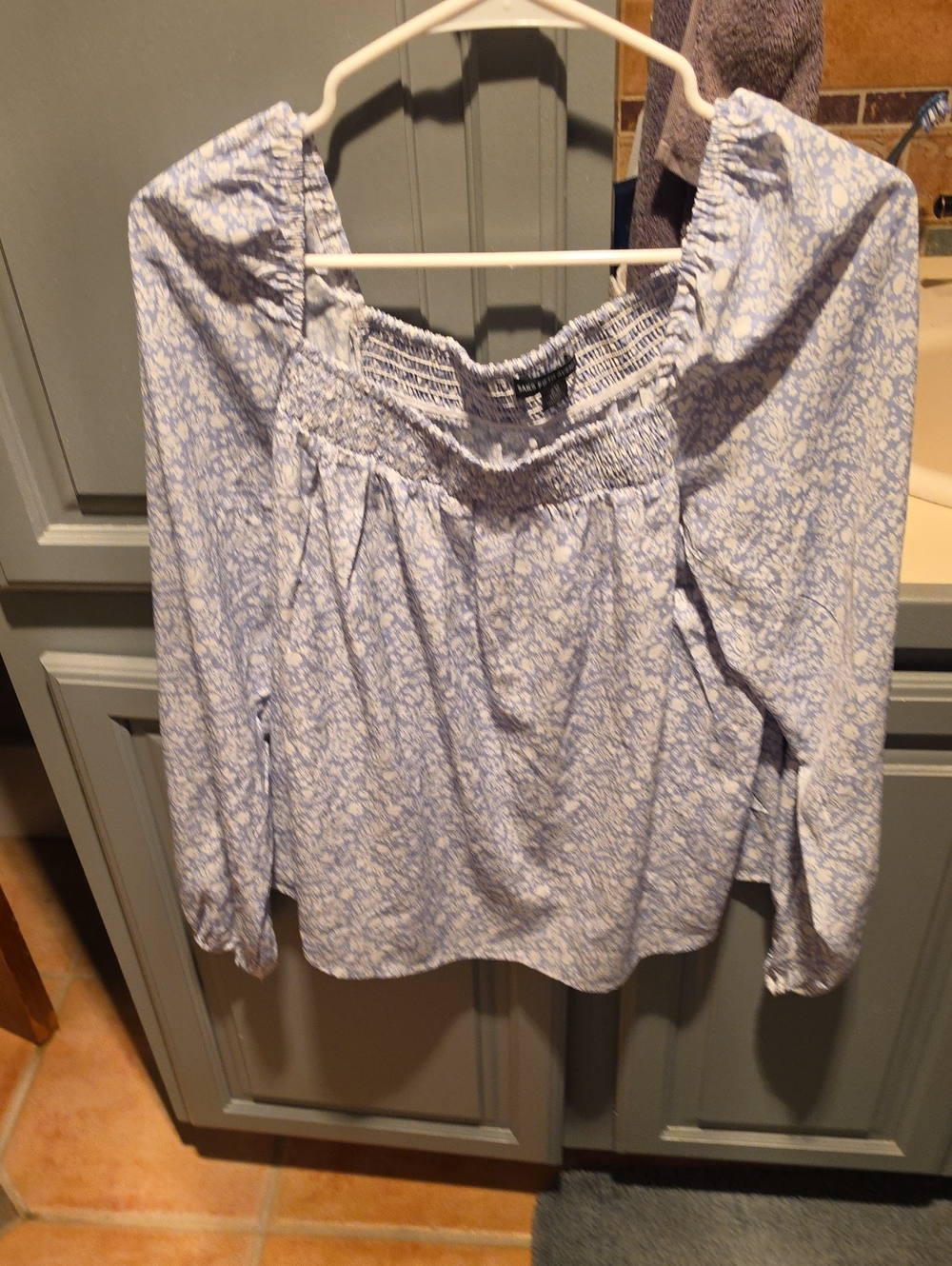 Saks Fifth Avenue Pale Blue Floral Off‑Shoulder Blouse